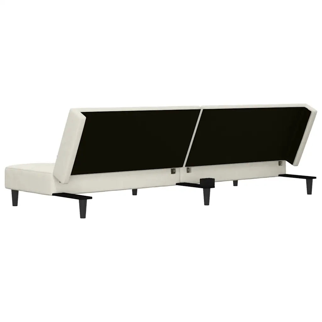 Divano Letto a 2 Posti con 2 Cuscini Crema in Velluto 375814