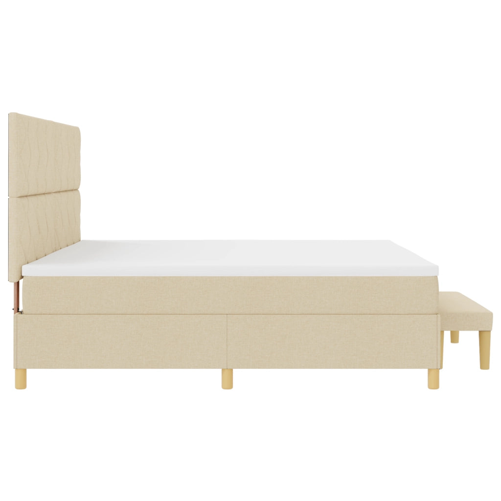Letto Box Spring con Materasso e Panchina Panna 200x200 cm Tessuto