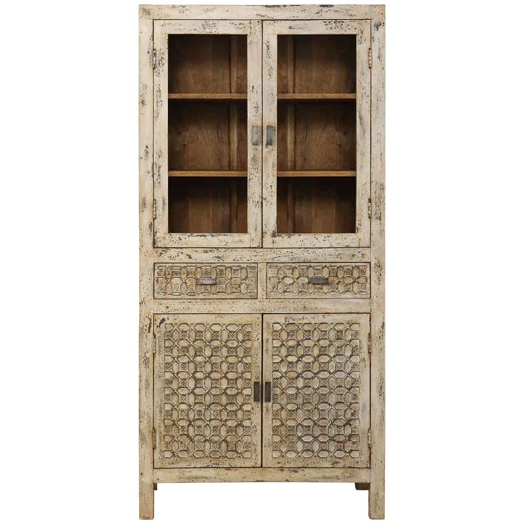 Vetrina artigianale in legno grigio invecchiato 85x40x180h cm