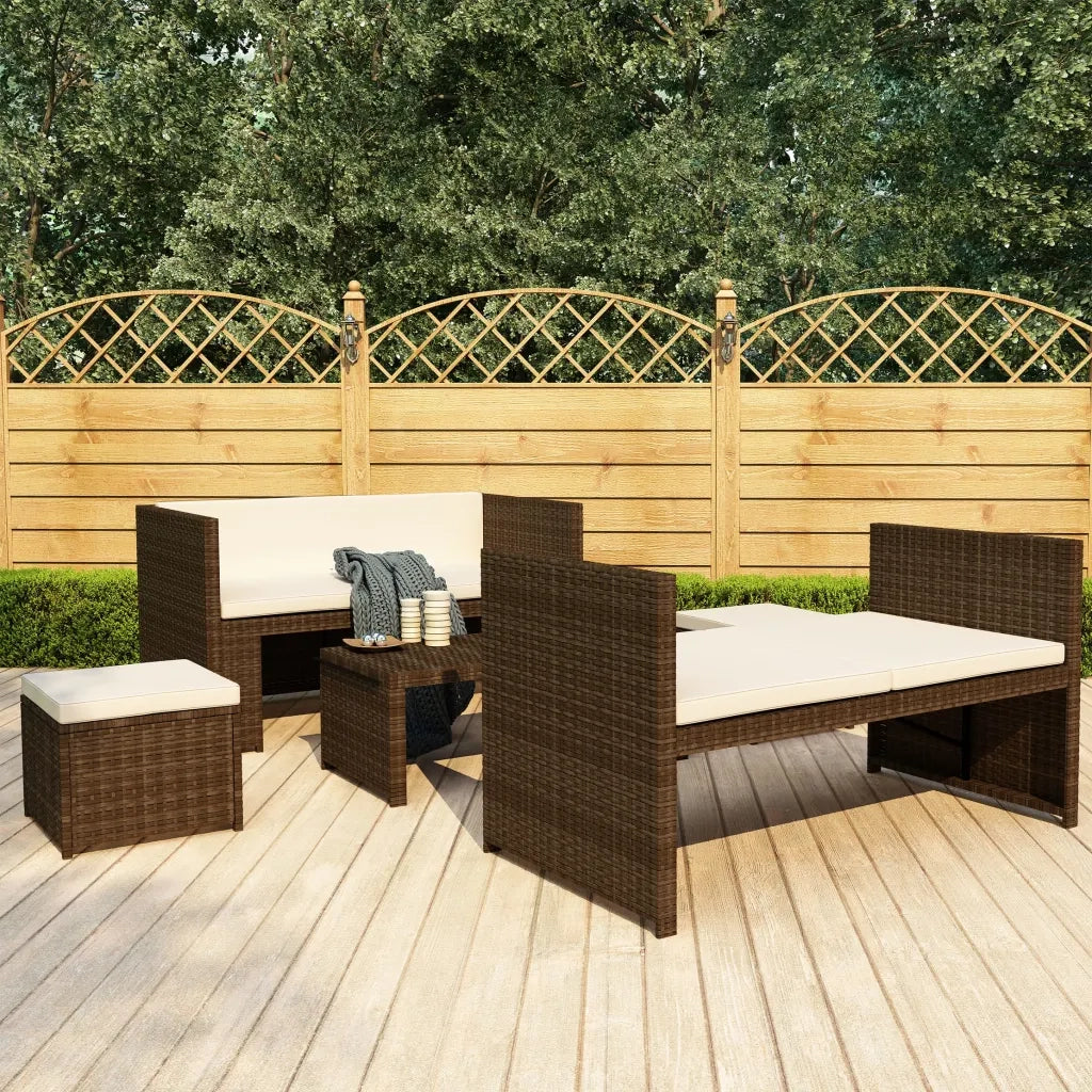 Set Divani da Giardino 5 pz con Cuscini in Polyrattan Marrone cod mxl 34555