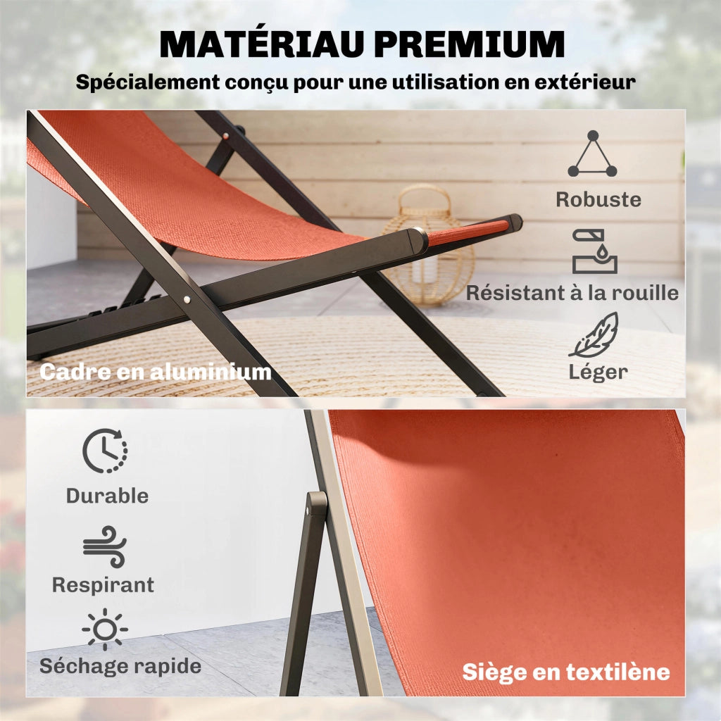 Lettino prendisole pieghevole con poggiatesta in textilene ¨C Zephmum ¨C Rosso 60x100x85 cm