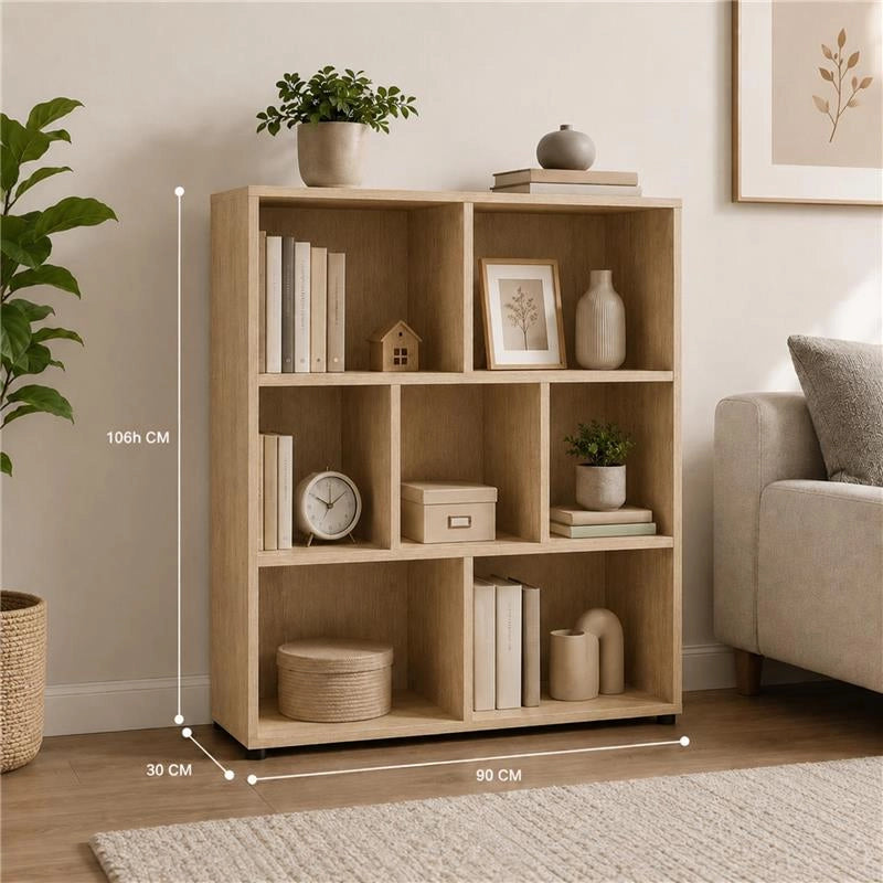 LIBRERIA IN LEGNO CON 7 RIPIANI COLORE ROVERE DIMENSIONI 90X30X106 CM