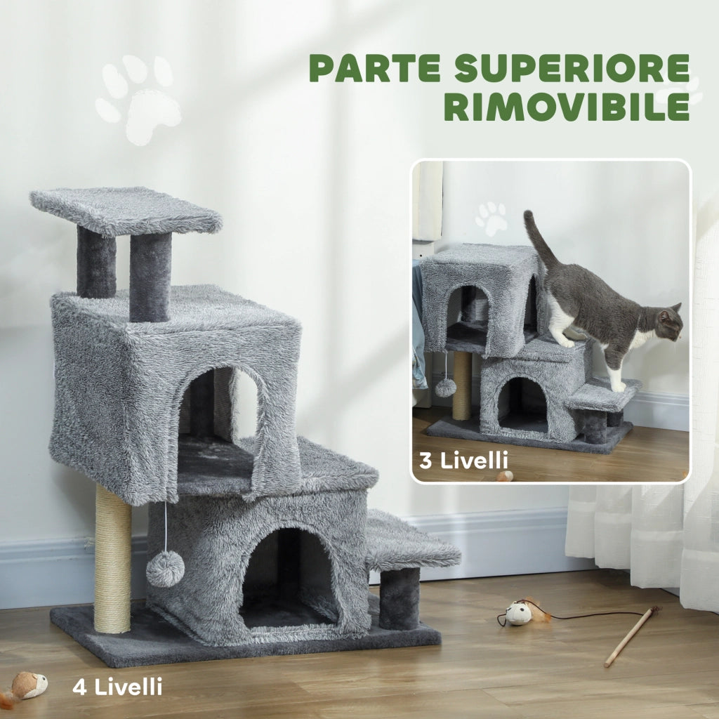 Scaletta per Gatti con Casette e Tiragraffi ¨C Zephmum ¨C Grigio