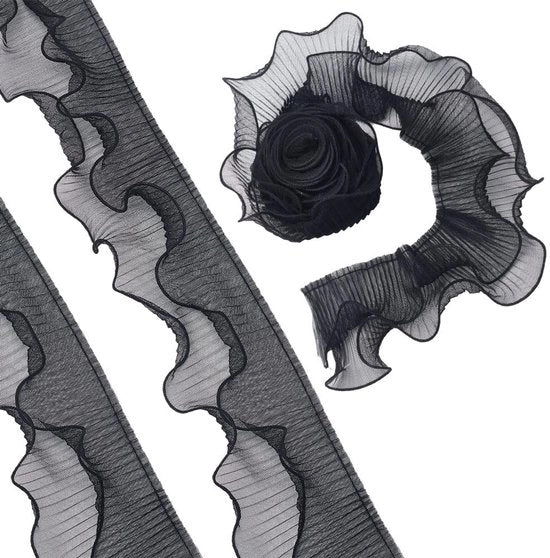 Tessuto Chiffon 2 strati - 90 mm Largo - Ruches Trim - Decorazioni per Matrimoni - Ricamo - Tessuto di Alta Qualità Polyester