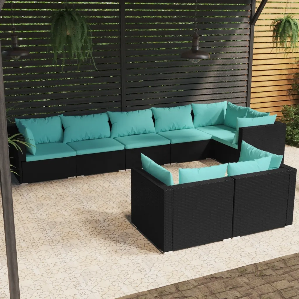 Set Divani da Giardino 8 pz con Cuscini in Polyrattan Nero cod mxl 35106