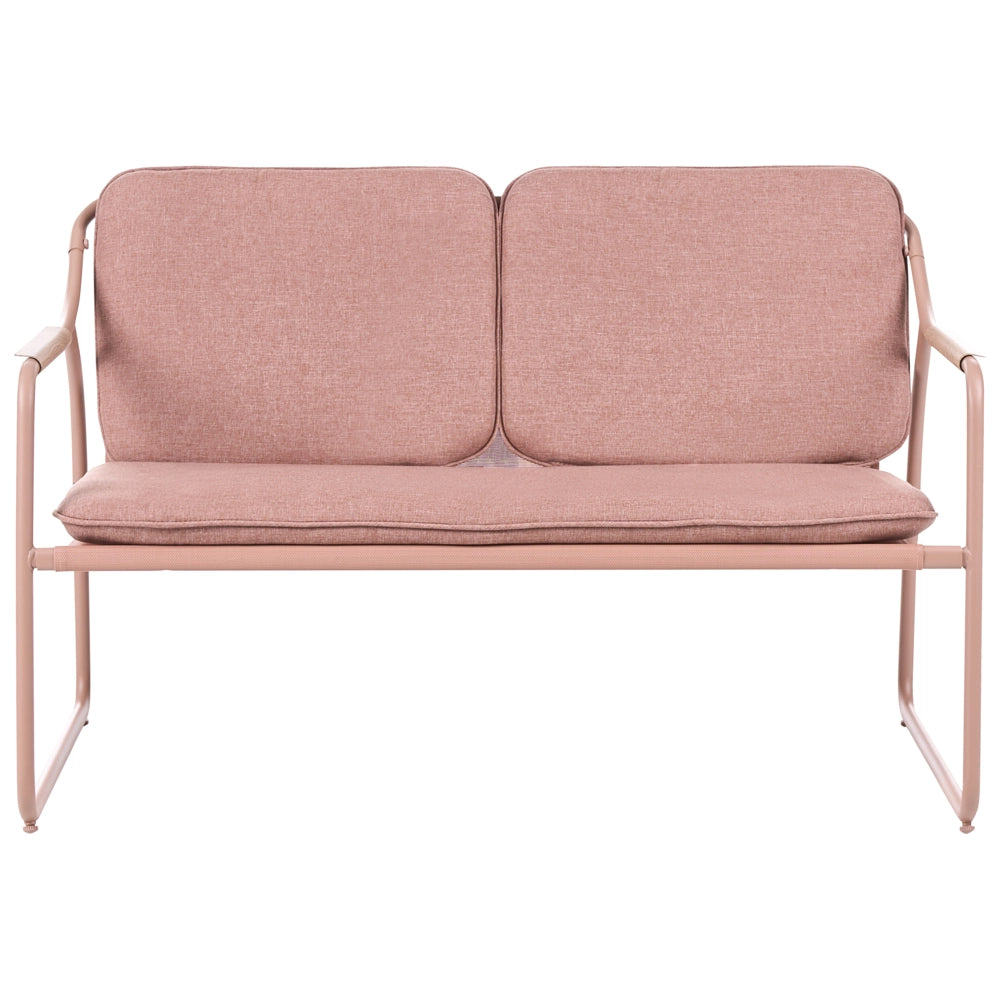 Set da Giardino con Divano 4 Posti in Acciaio Marrone con Cuscini in Olefina e Tavolino da Caffè in Vetro Temperato dal Design Moderno