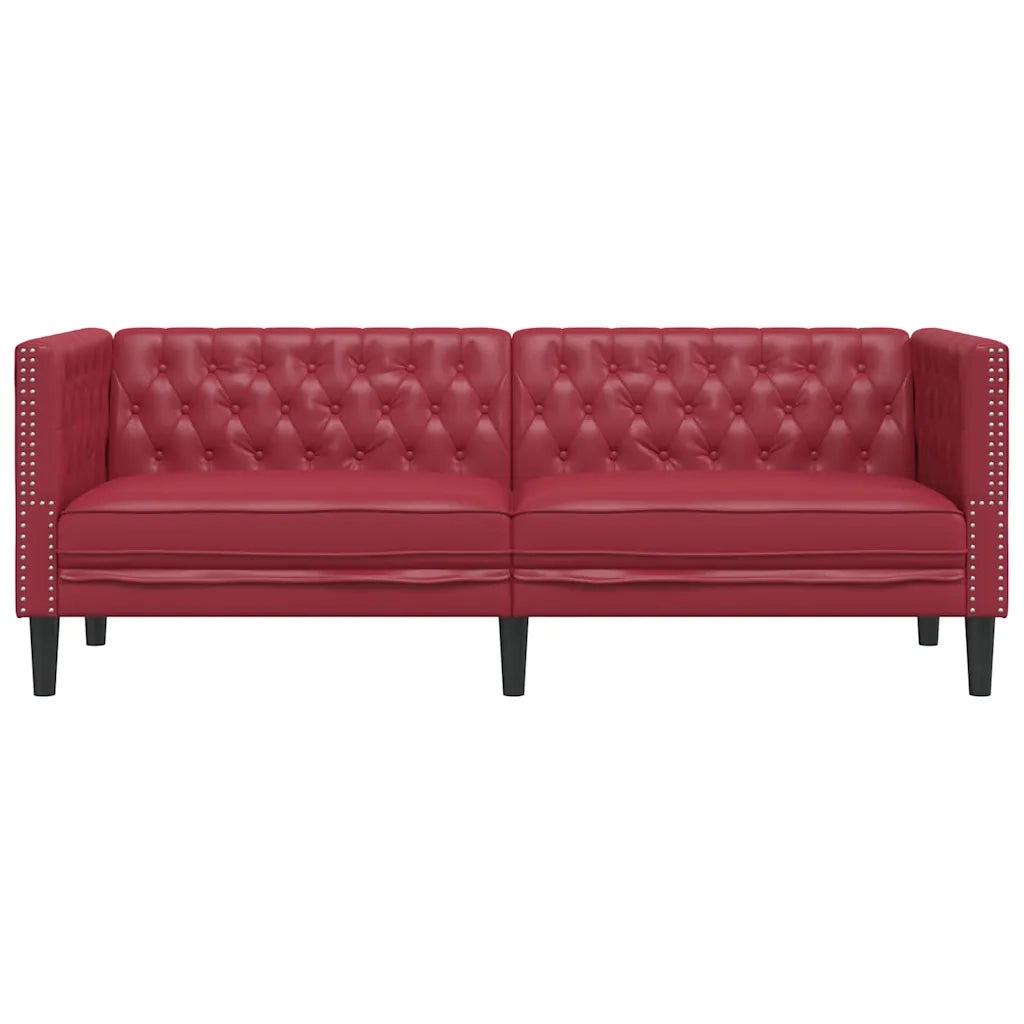 Poltrona Chesterfield a 3 Posti Rosso Vino in Similpelle