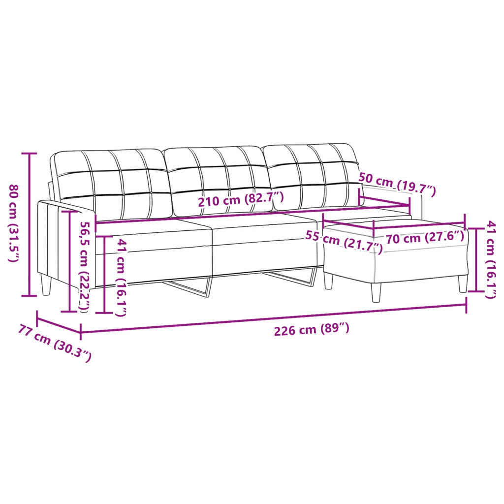 Divano a 3 Posti con Poggiapiedi-Sofa 3 Posti con Poggiapiedi Grigio Scuro 210cm in Tessuto