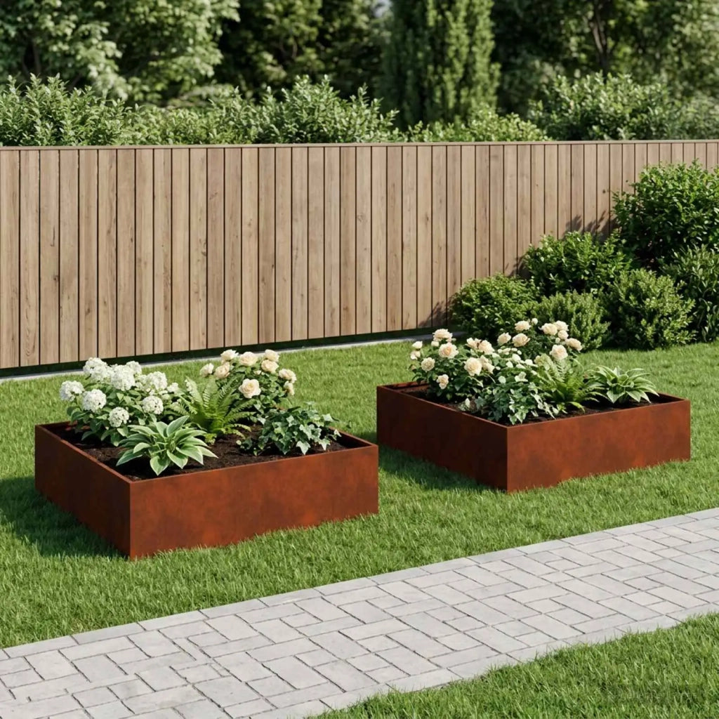 Vaso da giardino 2 pz Ruggine 100 x 100 x 30 cm Acciaio Corten 8005091