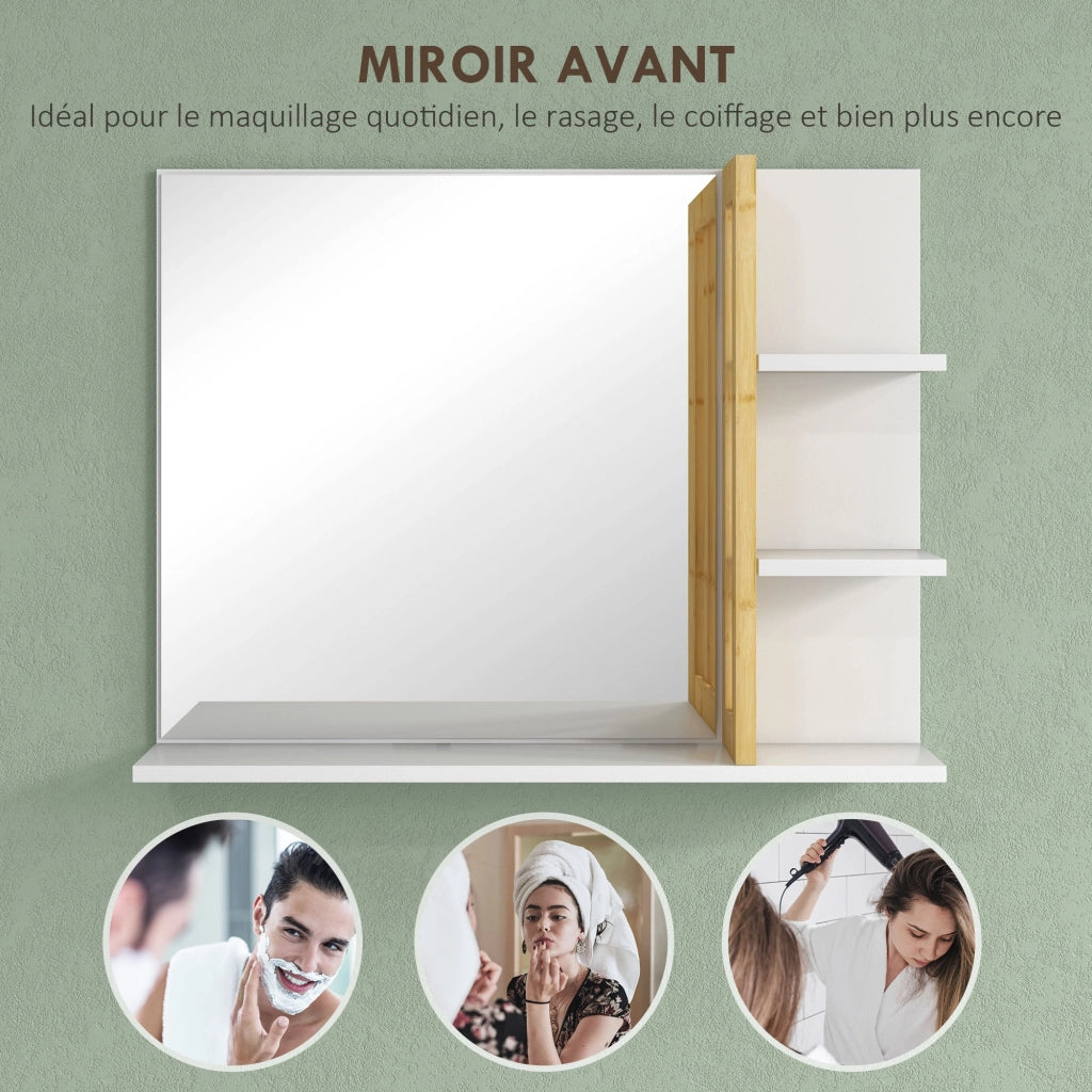 Specchio da Bagno con Ripiani Laterali e Inferiore in Bamb¨´ ¨C Zephmum ¨C Bianco 45x15x58.5 cm