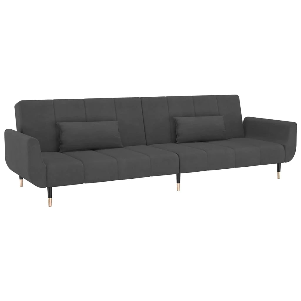 Divano letto a 2 posti trasformabile soggiorno letto per gli ospiti divano letto pieghevole per soggiorno interno casa posti a sedere con due cuscini velluto grigio scuro 02_0018944