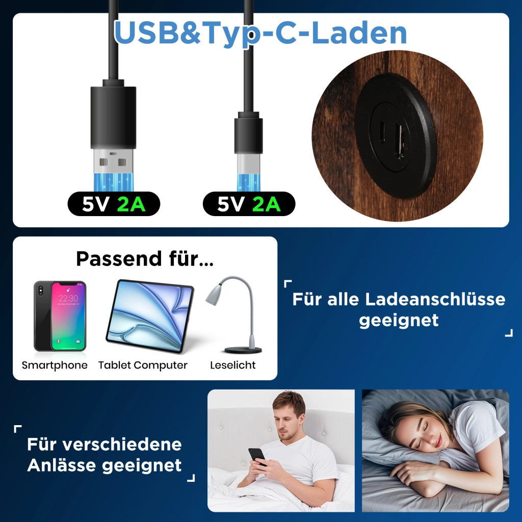 LETTO Contenitore 90x200 cm Grigio in cotone con ricarica wireless USB-C