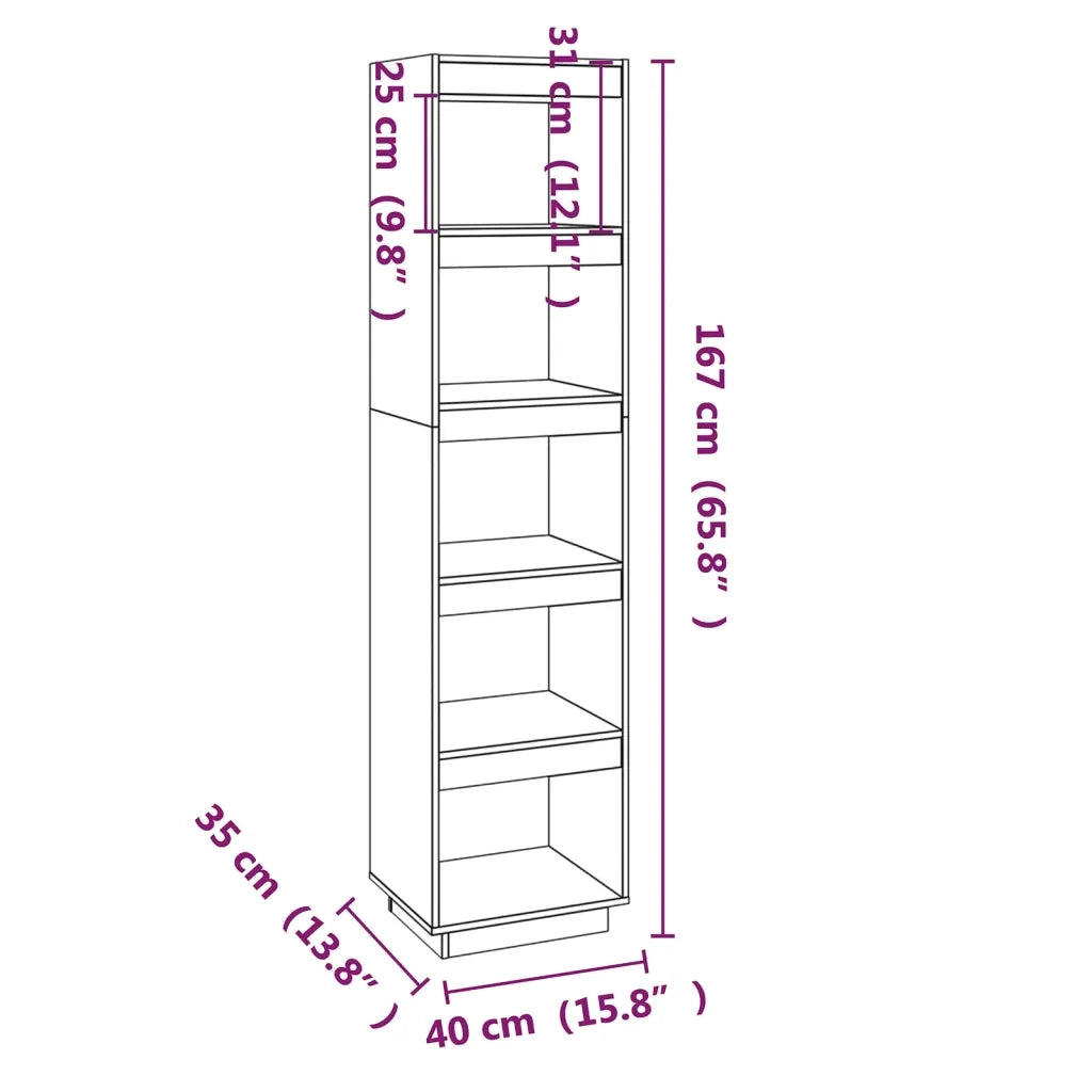 Libreria Divisorio-Scaffale per Libri-Mobile di Stoccaggio Ambra 40x35x167 cm in Legno Massello di Pino