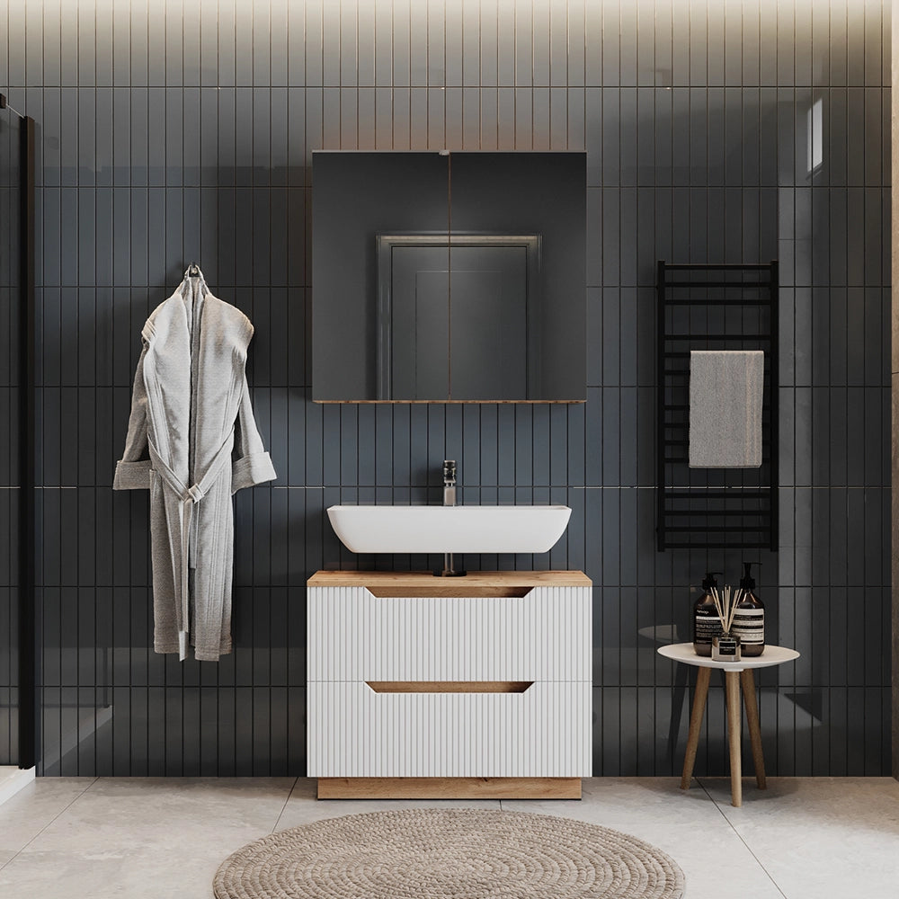 Vicco Set di mobili da bagno Rovere/bianco a strisce 2 parti