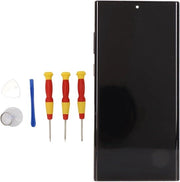 Riparazione schermo per smartphone: touchscreen nero con frame con impronta digitale, display organico, parti di ricambio.