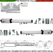 Cancello Automatico 2 Ante da 2,5 Metri 2 Motoriduttori di Ricambio 220 V Corsa 400 MM Spinta 2 Q.li 2 Condensatori 16 µF Kit Staffe Chiave Sblocco sul Carrello Compatibili a Qualsiasi Elettronica BTF Came Poteco Serai Misure 910X88X88 mm