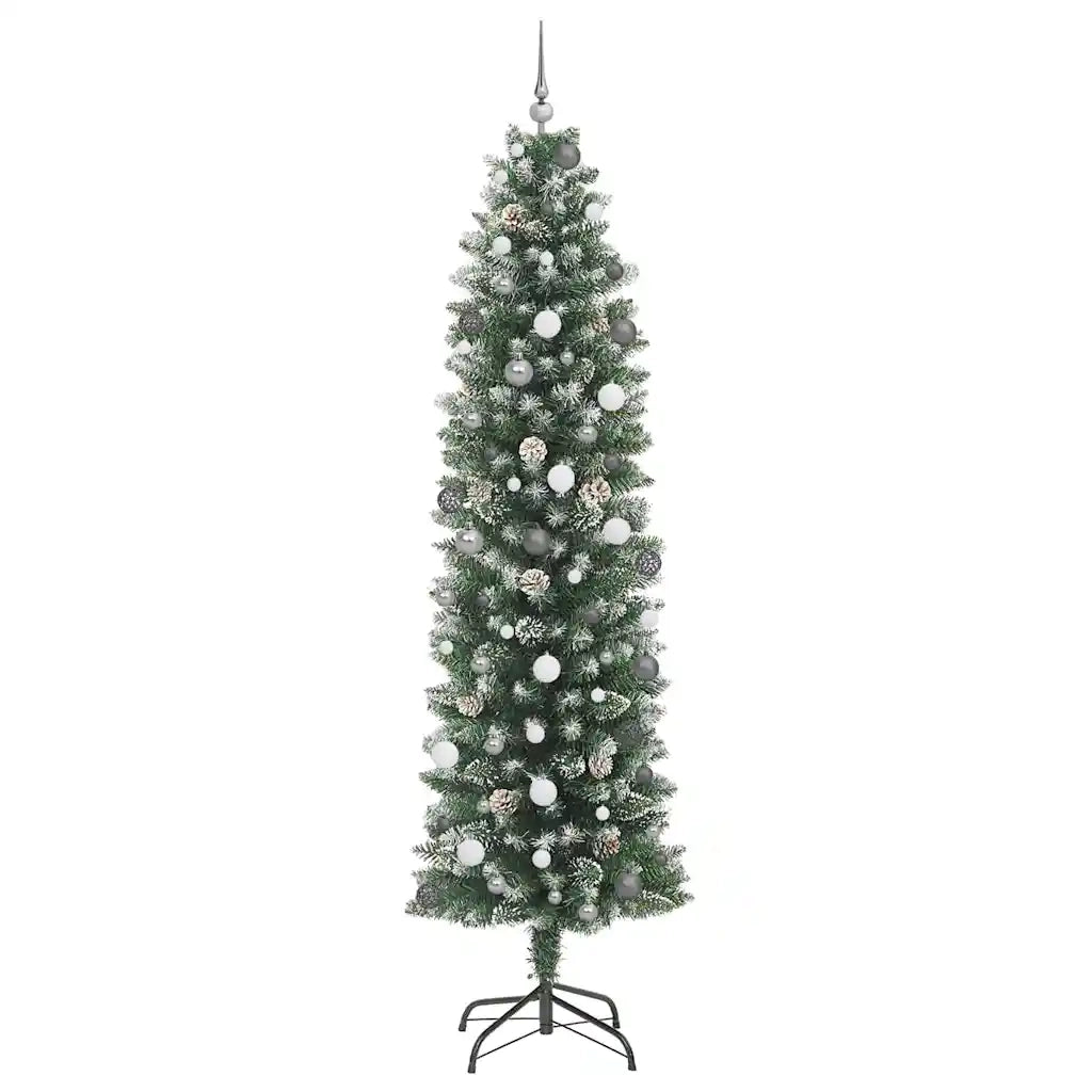 Albero di Natale Artificiale Sottile Verde e Bianco 240 cm 3395316