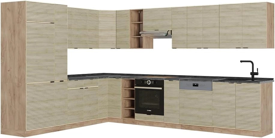 Cucina angolare completa Fame-Line, Pannello in rovere/rovere goldkraft, 347 x 257 cm, PL Antracite