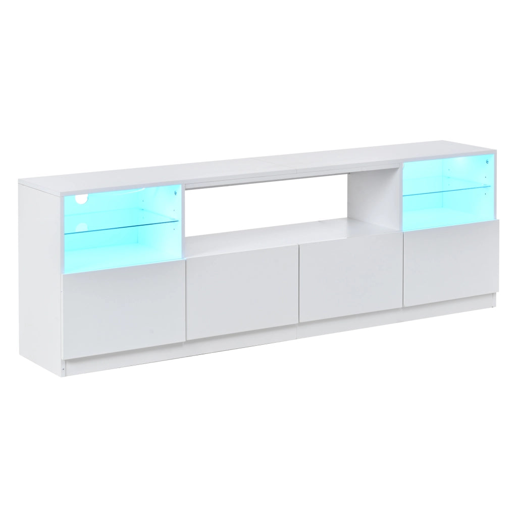 Mobile TV con illuminazione LED, 4 ante a battente, 8 vani contenitori, bianco lucido, 180 x 35 x 60 cm