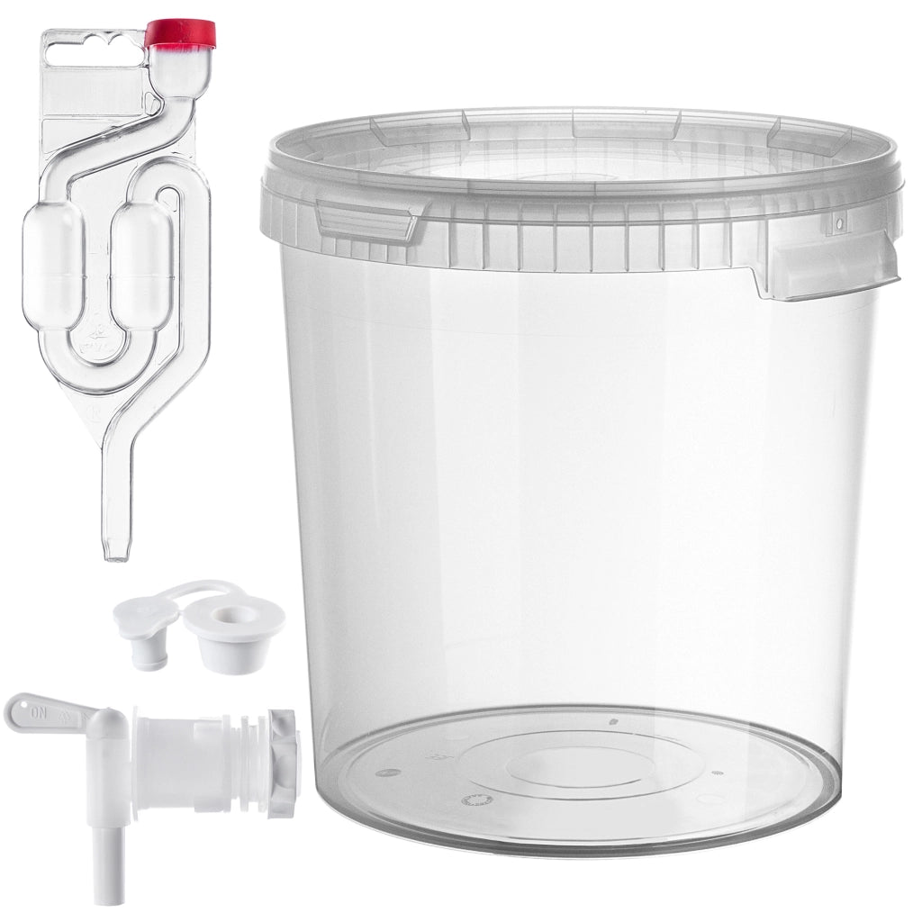 Set di contenitori per fermentazione KADAX da 33 litri per vino e liquori, completo di rubinetto, tubo e tappo.