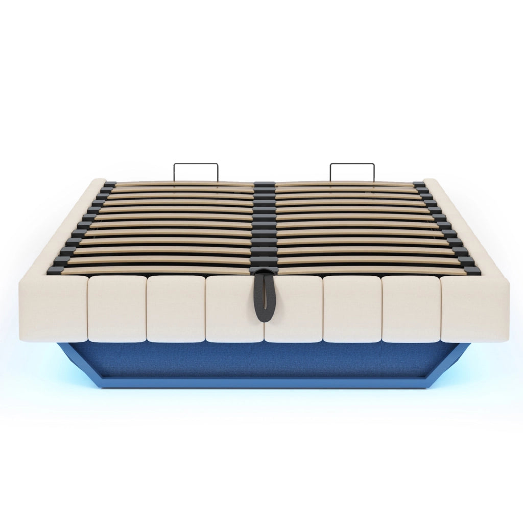 OKWISH Letto Contenitore 160×200 cm, Letto Matrimoniale con LED Regolabile e Vano Contenitore a Sollevamento, senza Materasso, Beige