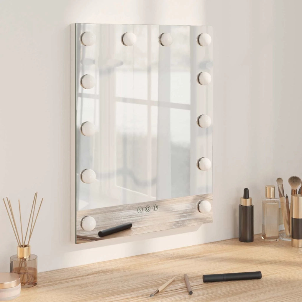 Specchio LED da Vanità Bianco 44 x 10 x 53 cm Vetro e acciaio