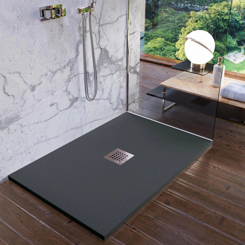 Piatto Doccia in Pietra 80x90 cm Bonussi Ardesia Stone Central Grigio Antracite