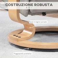 Poltrona Reclinabile a 130° con Pouf Poggiapiedi in Finta Pelle, Base Girevole e Dondolo, Grigio