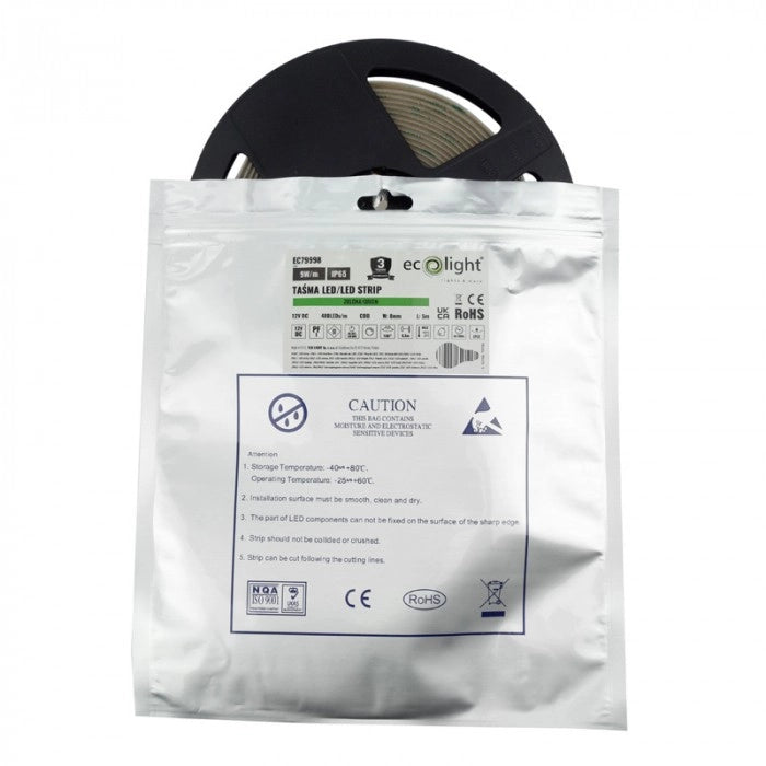 Striscia LED COB 480 9W/m verde 12V IP65 5m dimmerabile