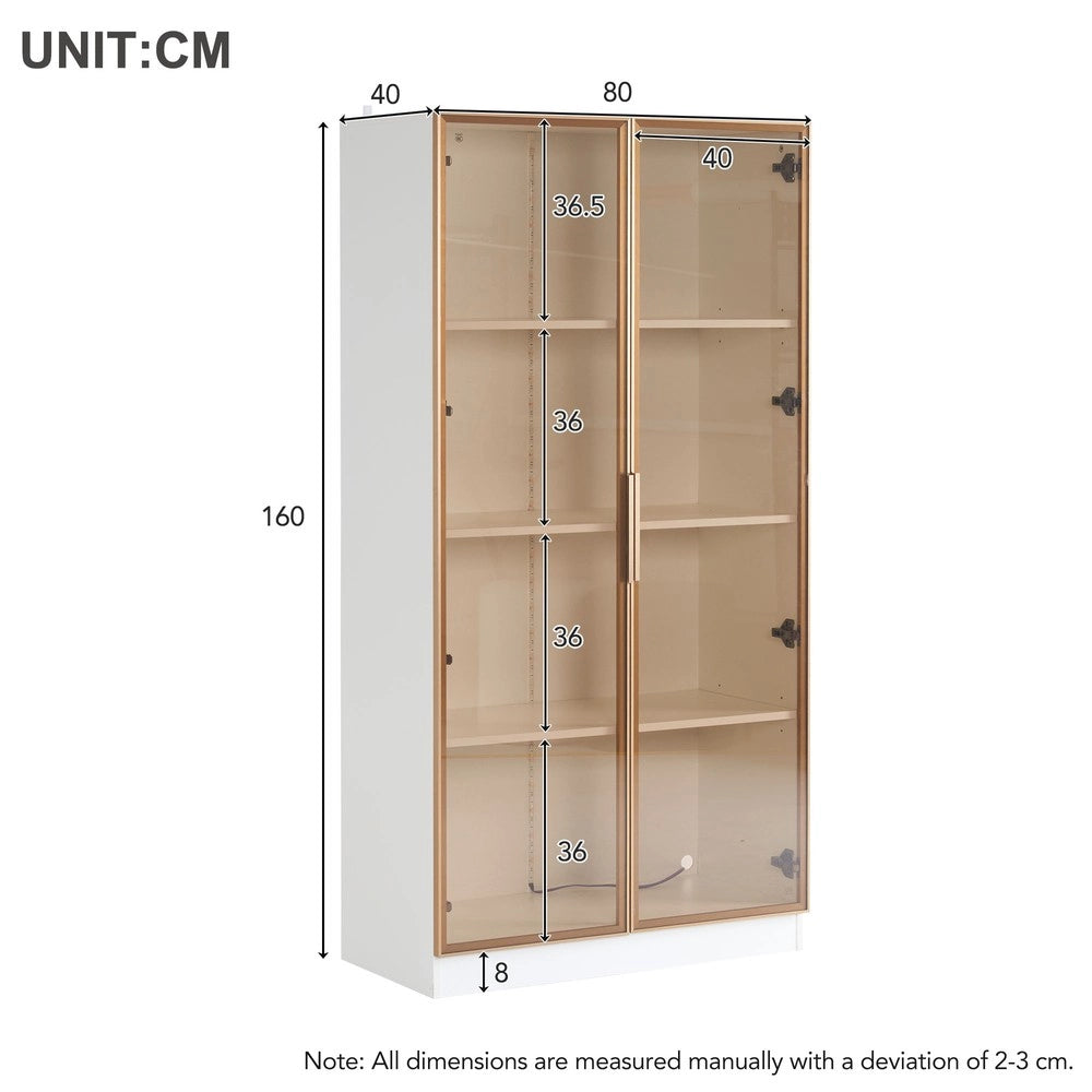 Libreria Vetrina con LED e Ante Battenti ¨C MINIMAL ¨C Bianco, Legno, 80x40x160 cm