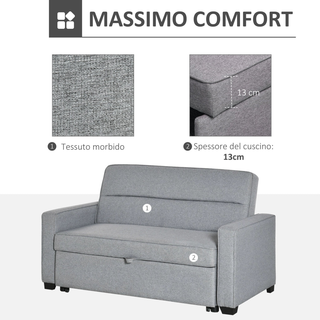 EasyComfort Divano Letto a 1 Piazza in Tessuto, Seduta 2 Posti e Schienale a 3 Reclinazioni, 154x87x89cm