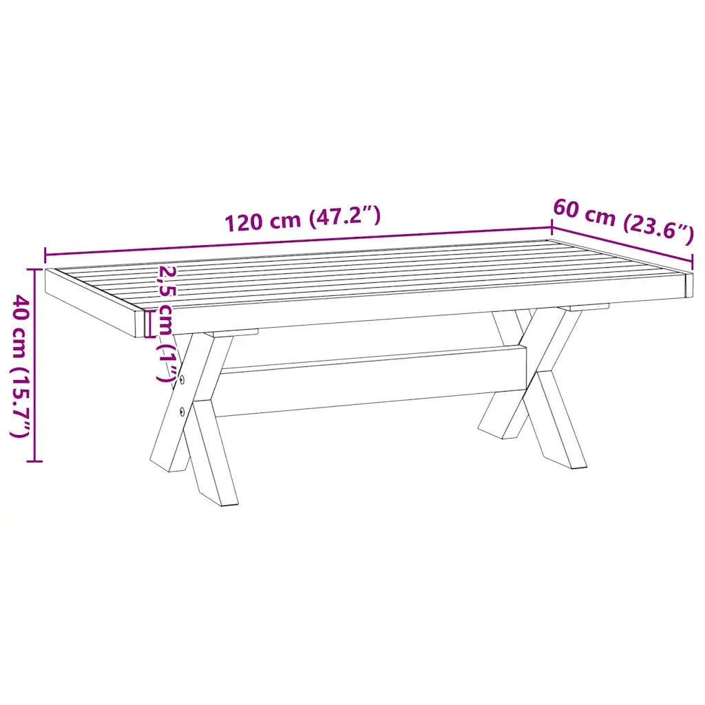 Tavolino NOAIN Gambe a Forma di X 120x60x40cm in Legno Massello 4100034