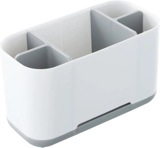 Organizzatore per spazzolini da denti, contenitore rimovibile in plastica con 4 posatoi per spazzolini da denti + 1 cassetta di stoccaggio, organizzatore per spazzolini da denti con distributore, per cucina, soggiorno, ufficio (bianco)