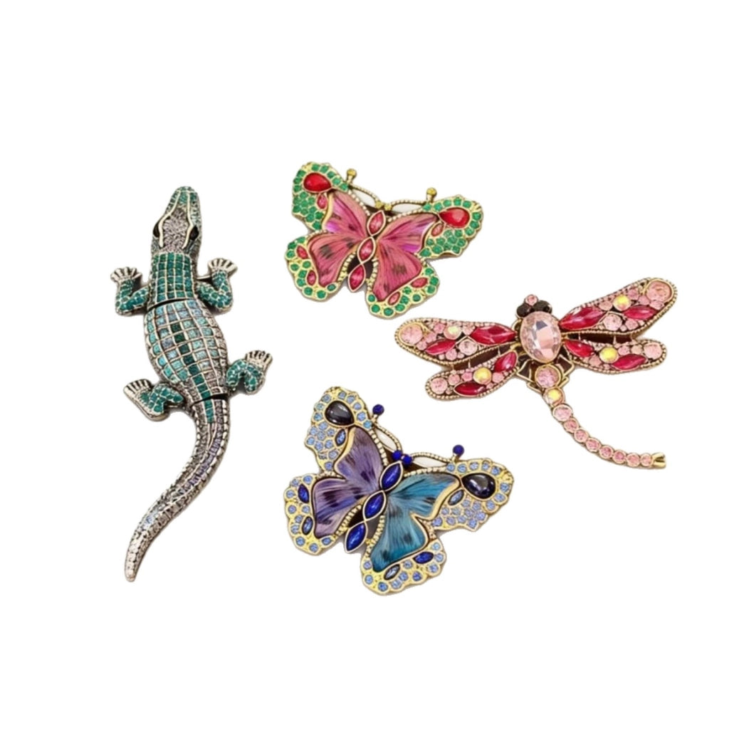 Spilla a forma di libellula e farfalla in cristallo con diamanti, di alta gamma, sottilmente lussuosa e dallo stile vintage.