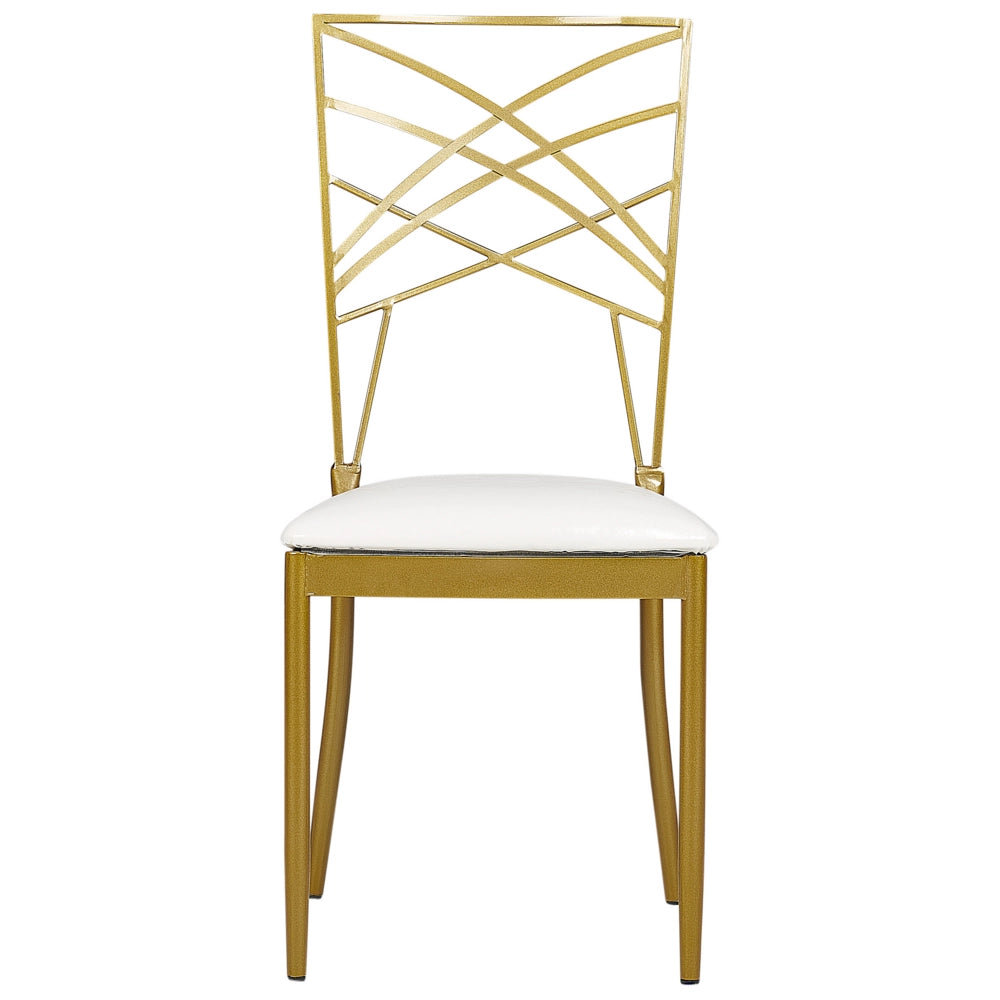 Set di 2 sedie da pranzo in metallo dorato ecopelle bianca imbottitura del sedile con industriale stile glam