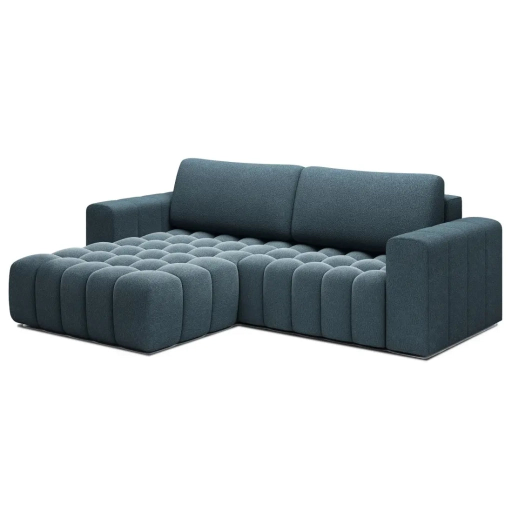 Divano angolare convertibile DORY blu notte 250 cm con vano contenitore angolo destro