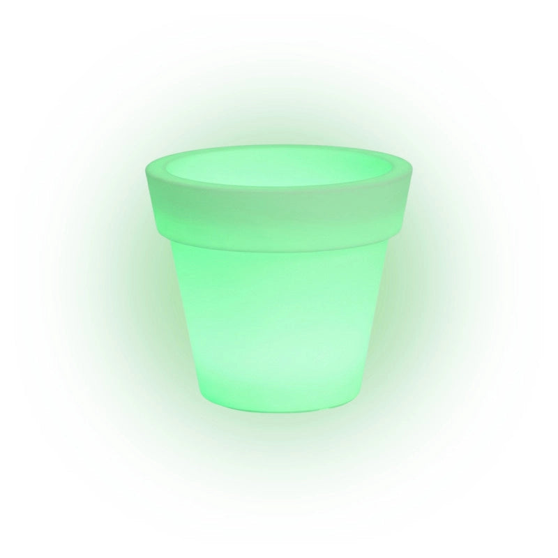 Vaso luminoso moderno di design Ø50 H44 in polimero resistente con LED verde per interno ed esterno - Made in Italy - Monacis