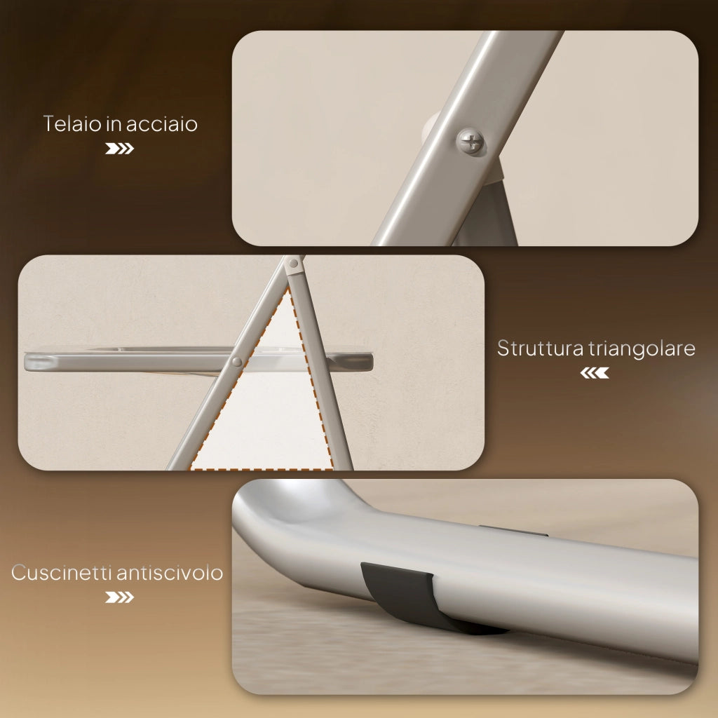 Set 4 Sedie Pieghevoli Salvaspazio 47x48x75 cm in Acciaio e Acrilico Trasparente