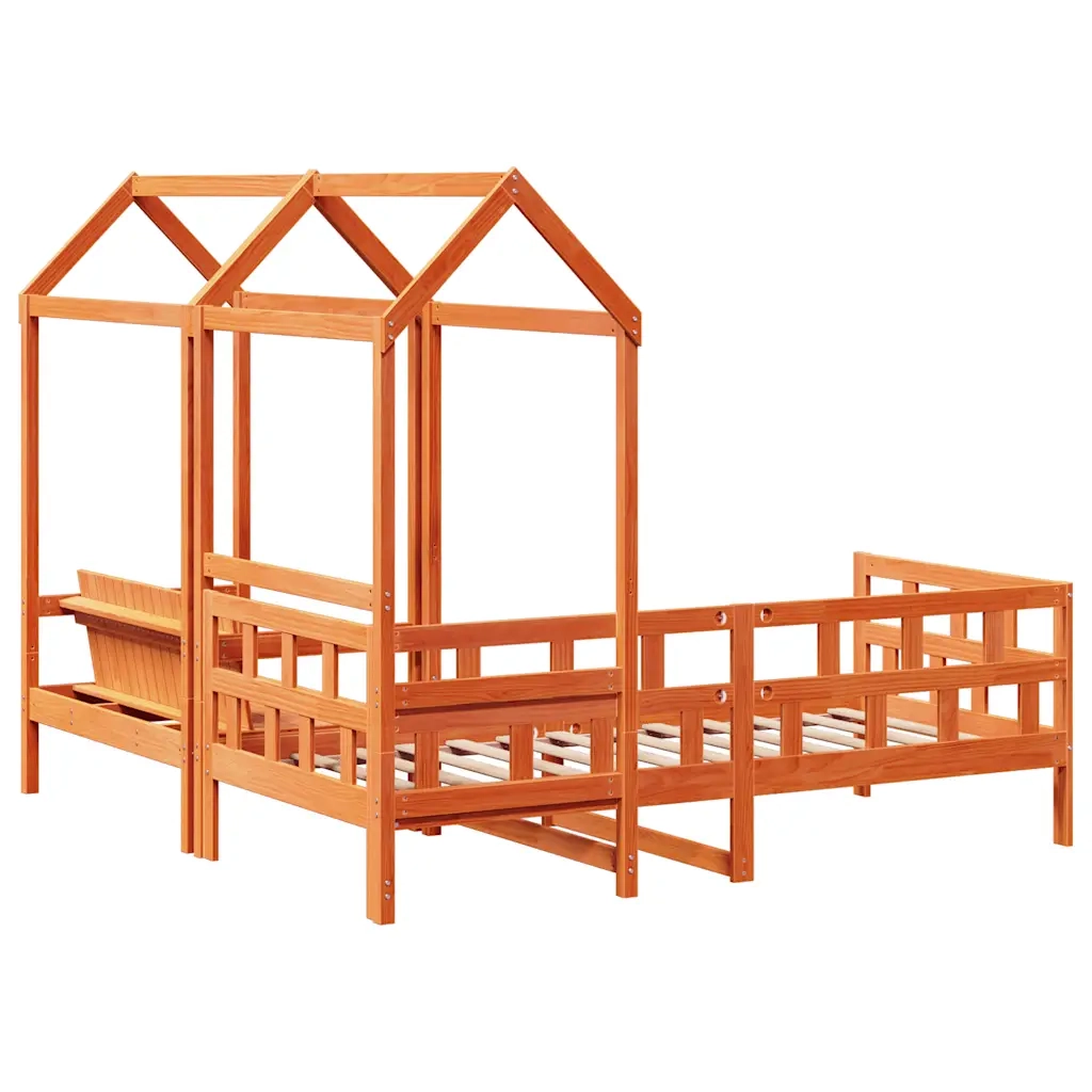 vidaXL Set Dormeuse con Tetto Marrone Cera 80x200 cm Massello Pino