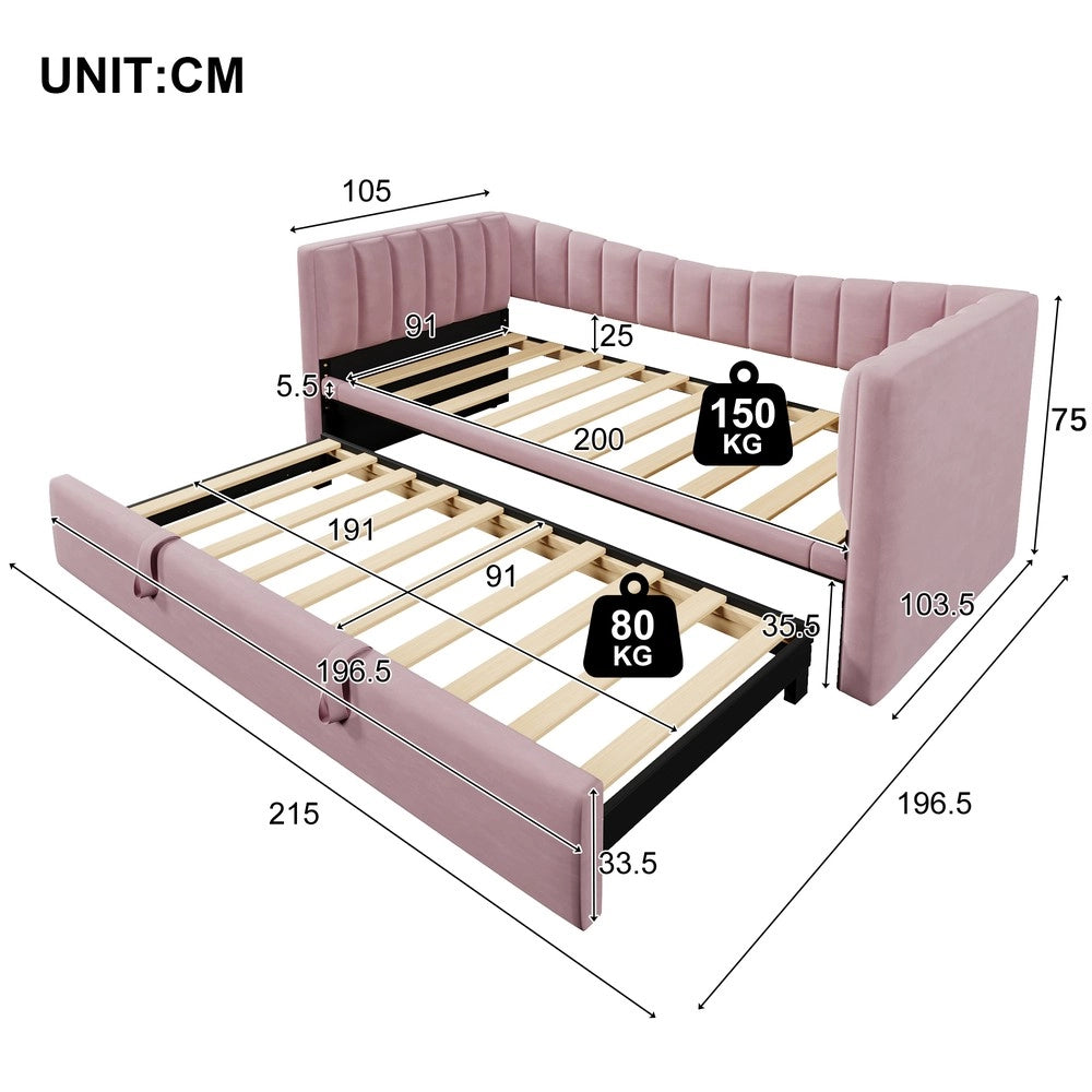 Letto Imbottito con Estraibile 90x200 cm ¨C MINIMAL ¨C Velluto Rosa, Singolo/Matrimoniale