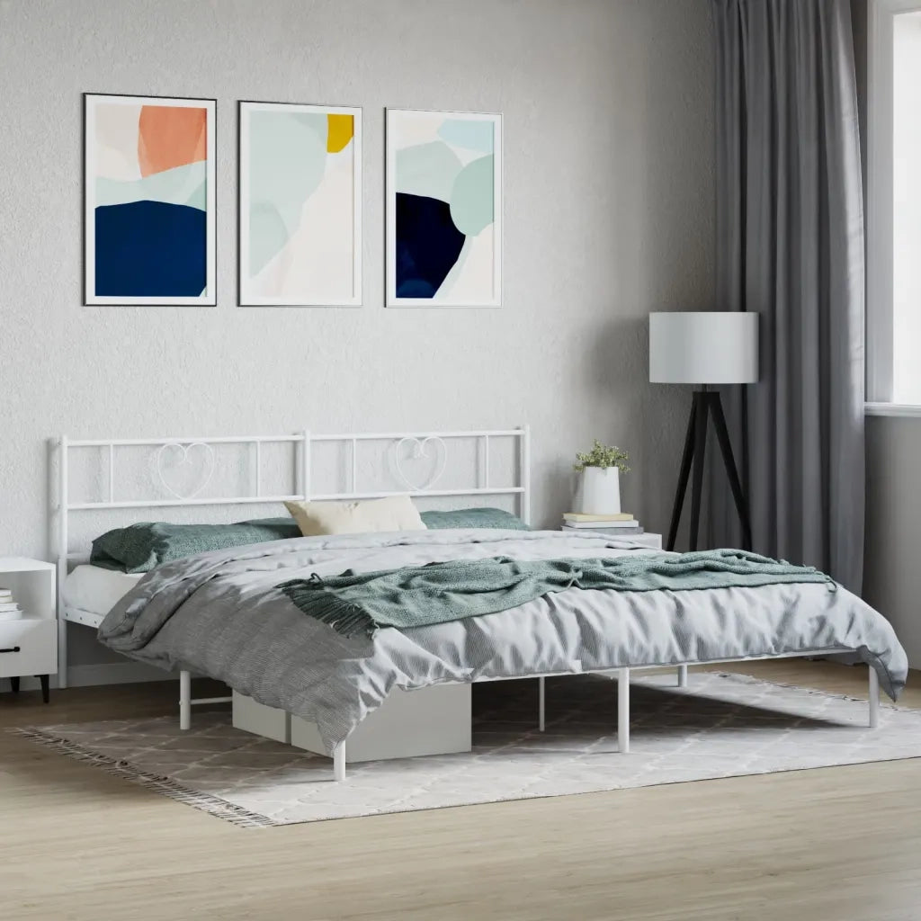 Letto matrimoniale | Letto per adulti | Giroletto con Testiera Metallo Bianco 200x200 cm