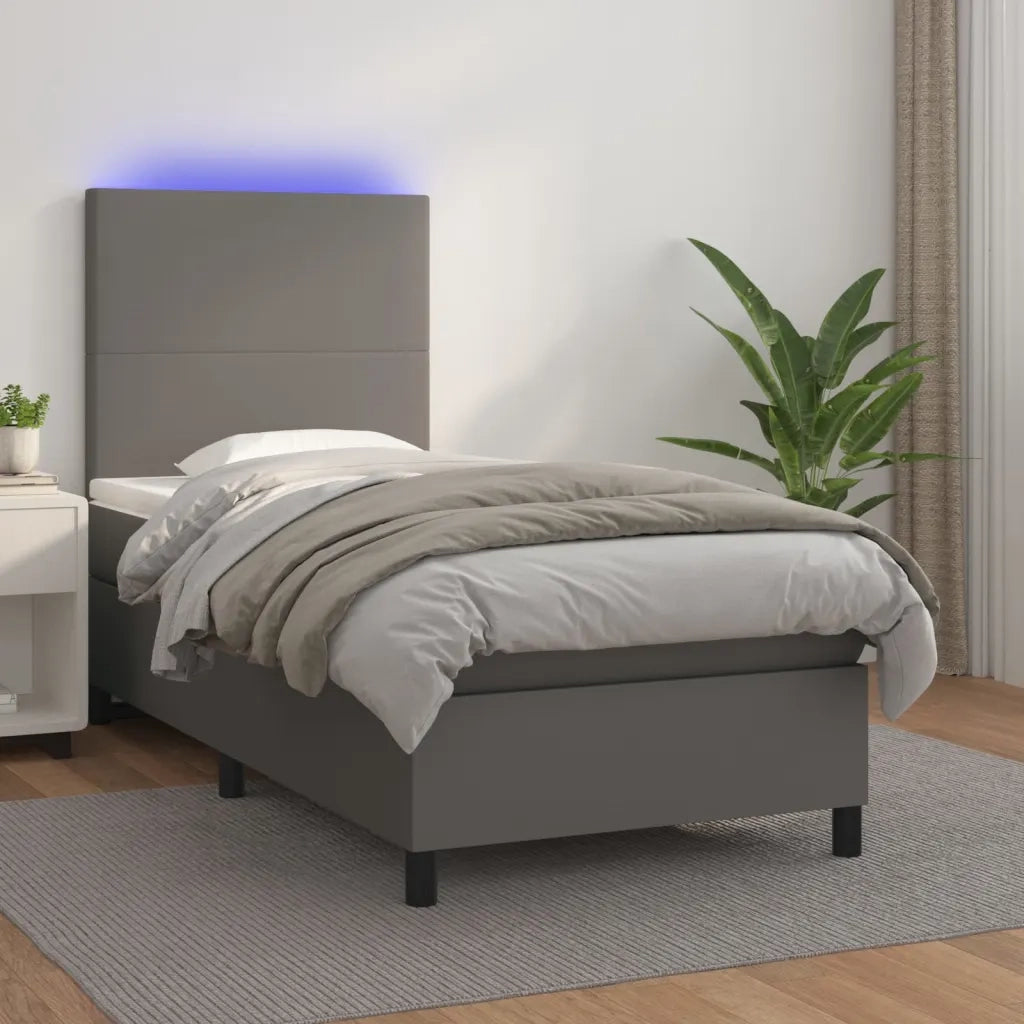Giroletto Molle con Materasso e LED Grigio 90x200cm Similpelle 3135805