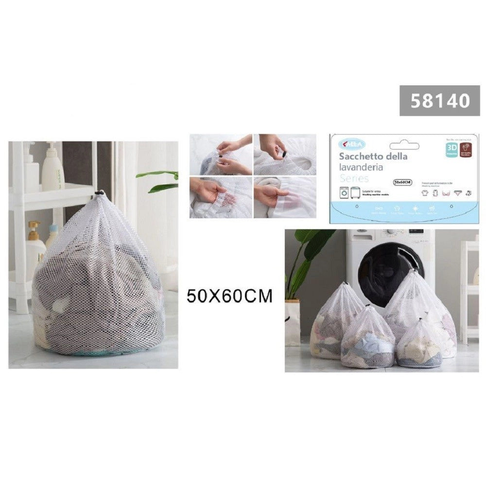 Trade Shop - Sacchetto Lavanderia Bucato Borsa A Rete Biancheria 50x60 Cm Con Coulisse 58140 -