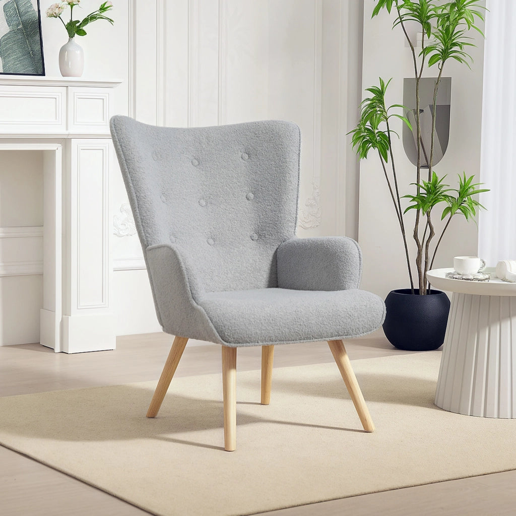 Poltrona relax imbottita in tessuto boucl¨¦ ¨C Zephmum ¨C Grigio chiaro 71x74x96 cm