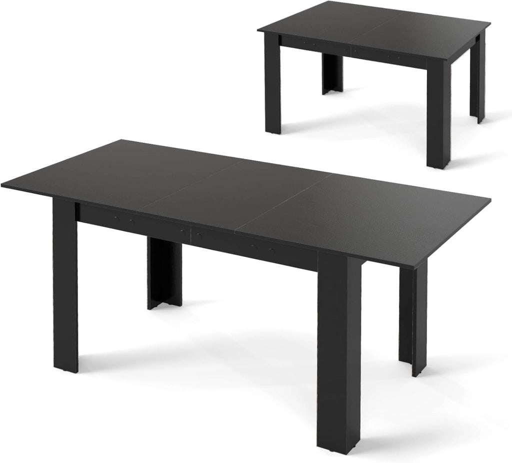 Tavolo da pranzo allungabile 120/158 x 70 x 76 cm, tavolo da cucina moderno con piano estensibile gambe a forma di L, per 4-6 persone, per sala da pranzo, balcone (nero)