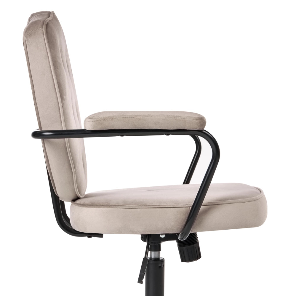 Sedia da ufficio in velluto tortora con seduta e schienale regolabili in altezza base completamente girevole stile glamour per l'ufficio domestico