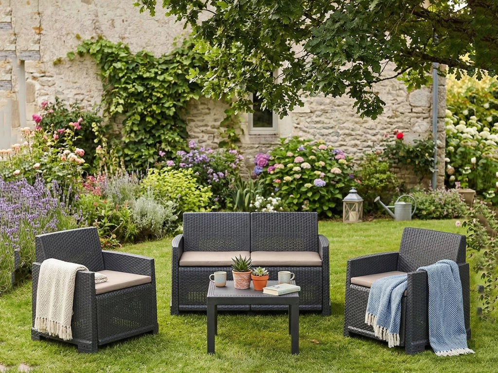 Salottino Outdoor Atrito, set Salotto da Esterno 4 Posti Made in Italy, Nero Antracite
