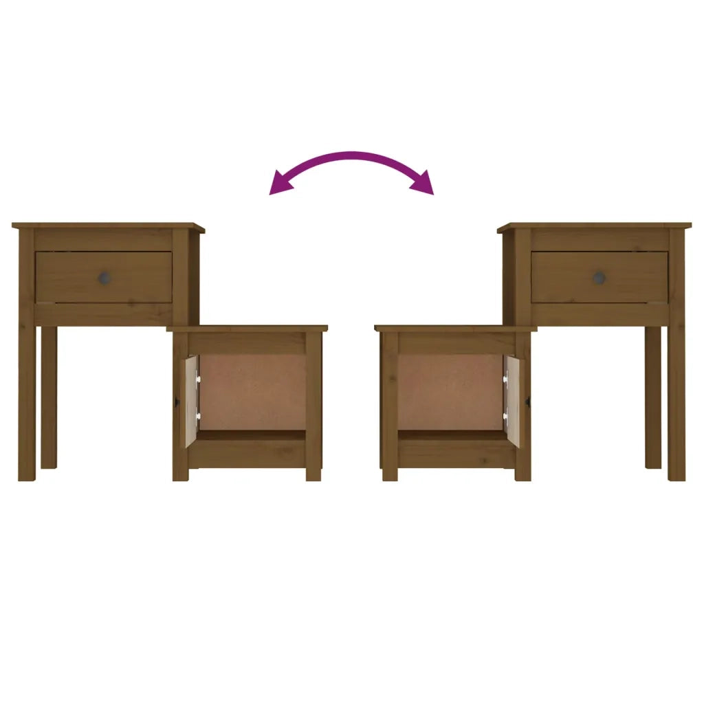 Set di 2 Comodini | Armadio da Notte | Mobiletto da notte ambra 79,5x38x65,5 cm in Legno Massello di Pino