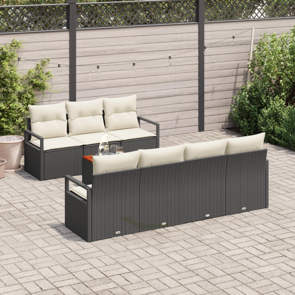 Set Divano da Giardino 8 Pezzi con Cuscini Nero Polyrattan Acacia