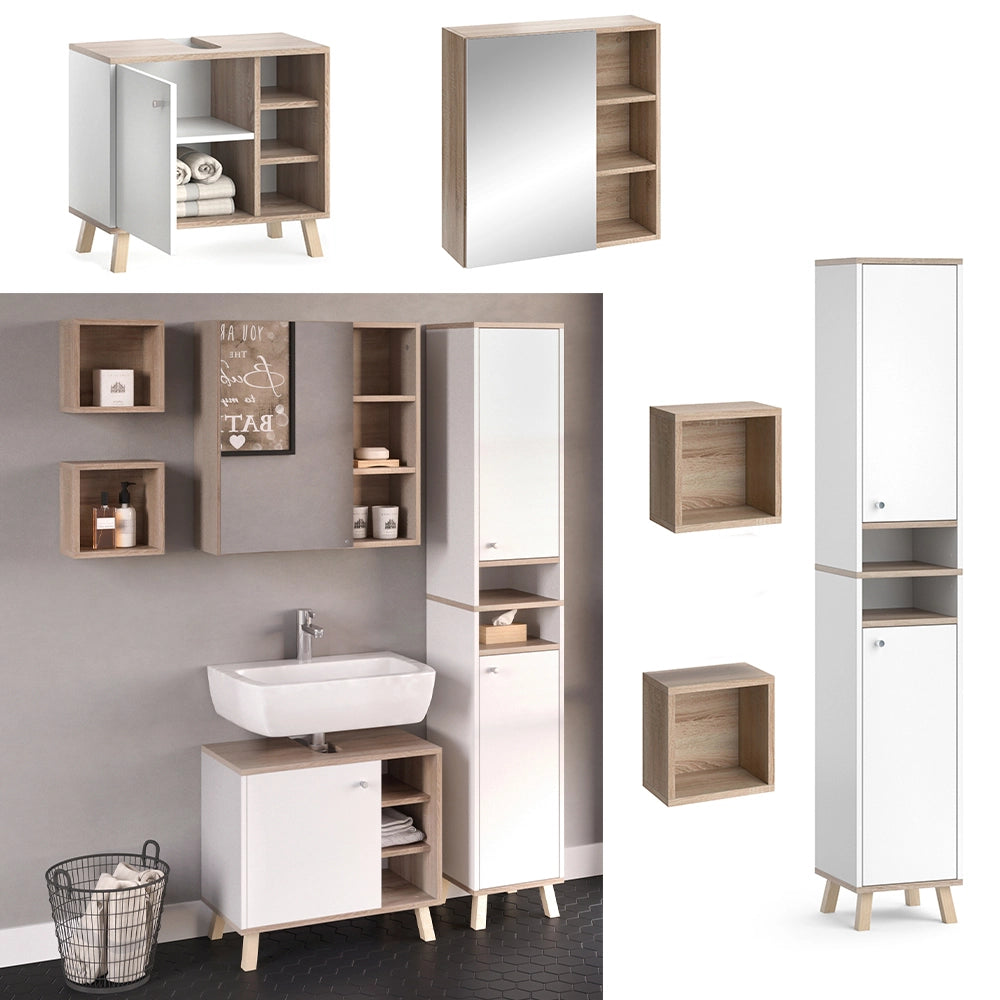 Vicco Set mobili bagno Bianco 4 parti, con armadio alto
